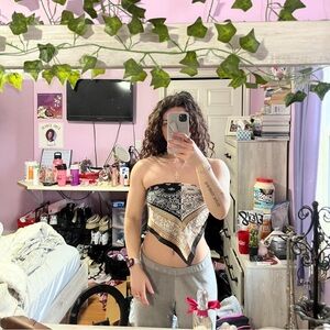 Women's Black and Tan Bandana Scarf Print Top